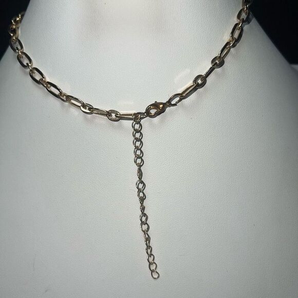 Gold Tone Paper Clip Chain Art‎ Deco Style Statement Bib Necklace - Picture 6 of 7